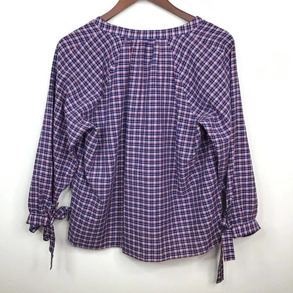Madewell Tie Sleeve Popover Top Whitby Plaid - Picture 8 of 9
